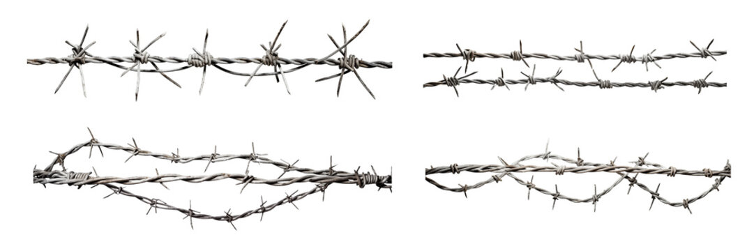 Set of barbed wires isolated on transparent background