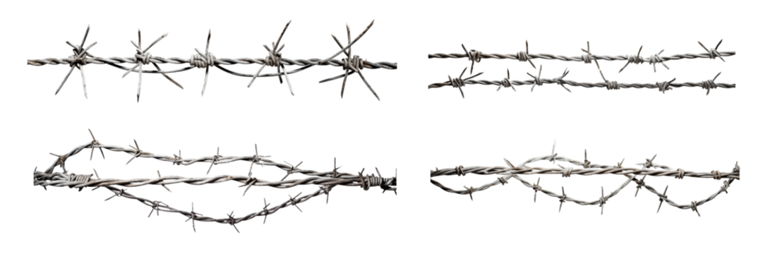 Set of barbed wires isolated on transparent background