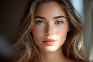 Fototapeta premium Beauty Photo of Woman with Clean and Healthy Skin Showing Her Face 