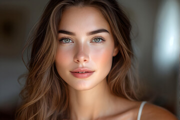 Fototapeta premium Beauty Photo of Woman with Clean and Healthy Skin Showing Her Face 