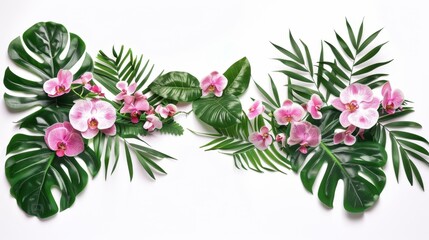 Tropical Orchid and Leaf Arrangement