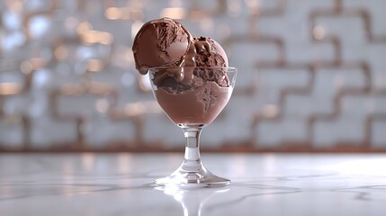 Chocolate ice cream in a lowball glass silver background