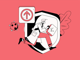 Medical characters fighting the epidemic flat vector concept operation hand drawn illustration
