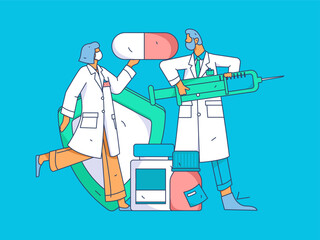 Medical characters fighting the epidemic flat vector concept operation hand drawn illustration
