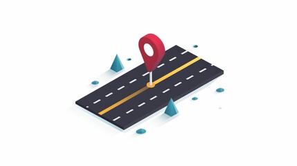 Obraz premium 3D illustration of a road with a red location pin. Concept for navigation, travel, and map applications.