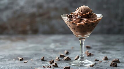Obraz premium Chocolate ice cream in a martini glass gray background