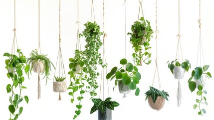 Fototapeta premium Macrame Hanging Plants on White Background