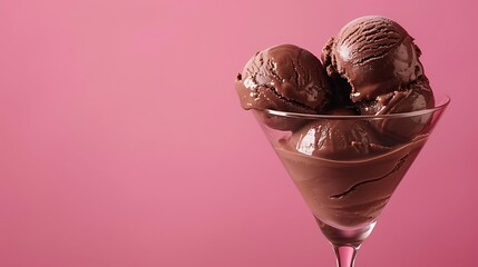Chocolate ice cream in a martini glass magenta background