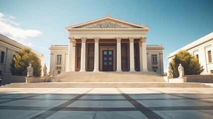 Fototapeta premium Majestic Neoclassical University Building with Grand Columns and Statues. Concepts. education, history, architecture, knowledge, learning