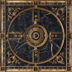 Obraz premium Baroque Classical Abstract Marble Framed Ceiling Art with Ornate Border. Luxury Lavish Decor Victorian Elements with Seamless Pattern Background Texture