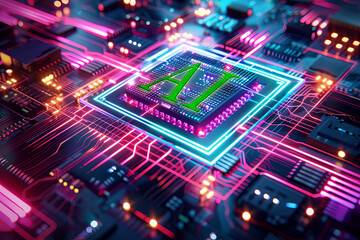 Obraz premium Close-up View of Central Processing Unit Representing AI and the Concept of Creating Images from Human Intelligence