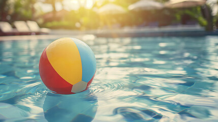 Beach ball in the swimming pool, summer background with copy space for text or design