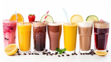 Fototapeta premium Assortment of Refreshing Beverages with Garnishes