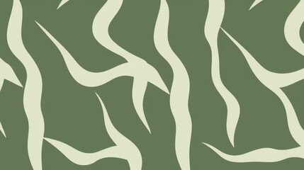 A pattern featuring white abstract swirling lines on a green background
