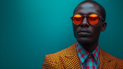 Fototapeta premium Male fashion model - fashion shoot - wearing a high-end business suit - quirky charm - eccentric vibe - intense expression - magazine ...