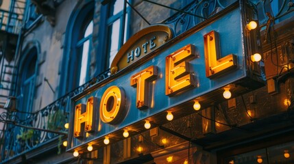 Obraz premium Hotel sign at the entrance