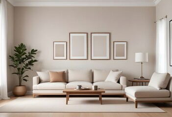 Frame mockup, ISO A paper size. Bedroom poster mockup. Modern interior design. Living room Interior mockup with house background. 3D render