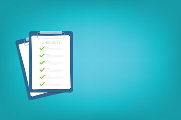 Check list document, paper check list and to do list with checkboxes, concept of survey, online quiz, completed things or done test, feedback.	
