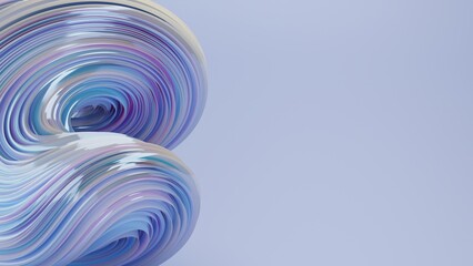 Soft color swirl soft color element 3d render background. Holographic chrome trendy colored abstract twisted shape
