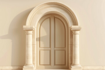 Arched door with light beige background and warm light