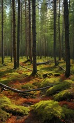 Obraz premium Sunlit Forest Floor With Moss.