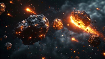 Fototapeta premium Burning Meteors in Space