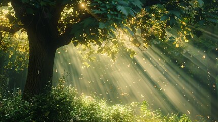 Obraz premium The tree bathed in beautiful sunlight