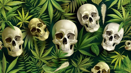 Skull surrounded by cannabis leaves