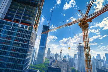 Fototapeta premium Skyscraper construction sites and cranes