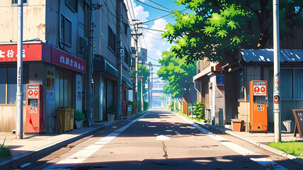 Fototapeta premium anime illustration background picture of the other side of the old shop town
