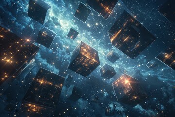 Obraz premium A space filled with many cubes, some of which are lit up
