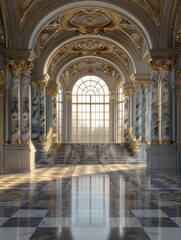 Obraz premium Baroque Classical Abstract Marble Framed Ceiling Art with Ornate Border. Luxury Lavish Decor Elements with Seamless Pattern Background Texture