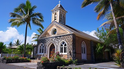 The Notre Dame Auxiliatrice church at Cap Malheureux, Mauritius, on September 27, 2022, is known for its striking red roof and picturesque location overlooking the sea.