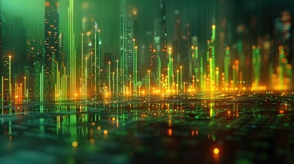 Fototapeta premium Green Investment Bar Charts: Positive Eco-Investing Stock Market Trends