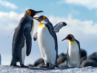 Obraz premium Penguins in the arctic sunny day