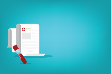 Blood analysis. Blood test icon. Medical analysis laboratory test. Medical sample in a plastic box and medical clipboard.	