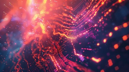 Obraz premium Data Streams Flow Through Cyberspace with Glowing Lines