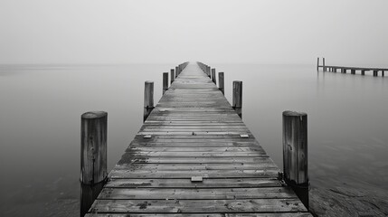A wooden pier extending into the waters at Vorup&oslash;r in National Park Thy, Thisted, North Sea, North Jutland, Denmark.