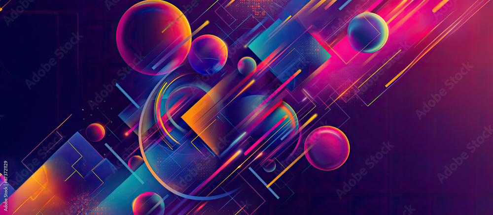 Fototapete a computer screen with a colorful background, flowing geometric shapes in vibrant neon colors