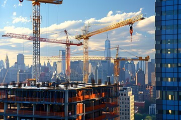 Skyscraper construction sites and cranes
