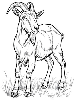 black and white goat standing in grass clip art preview