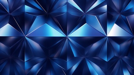 A close-up of a geometric pattern of shiny, metallic blue triangles with a slight blue and white gradient