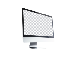 Desktop monitor blank screen isolated on transparent background, generative ai 