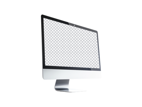 Desktop monitor blank screen isolated on transparent background, generative ai 
