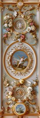 Obraz premium Baroque Classical Abstract Marble Framed Ceiling Art with Ornate Border. Luxury Lavish Decor Victorian Elements with Seamless Pattern Background Texture