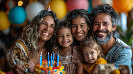  A mixed family with members of all ages and abilities celebrating a birthda
