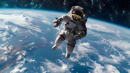 Astronaut in Spacesuit Floating in Outer Space with Earth in Background