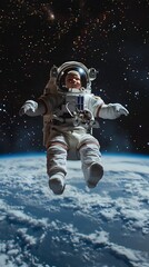 Fototapeta premium Astronaut Floating in Space With Earth and Cosmos in the Background