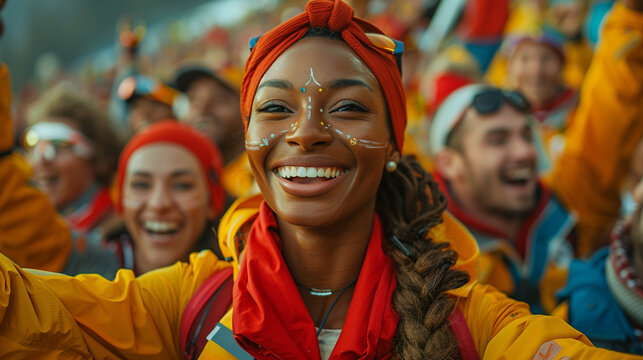  A varied group of athletes, some of whom have handicap, rejoicing after winning a game.