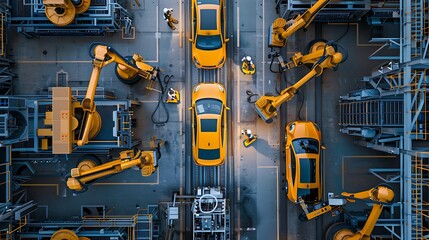 Robotic Arms Assemble Vehicles in a Modern Car Factory, Showcasing Automation and Innovation